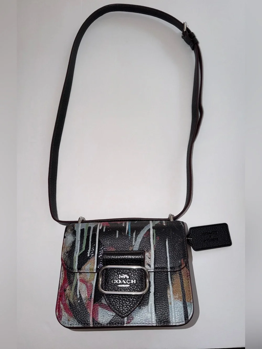 Coach CM108 Morgan Square Crossbody Graffiti Leather Black Multi NWT